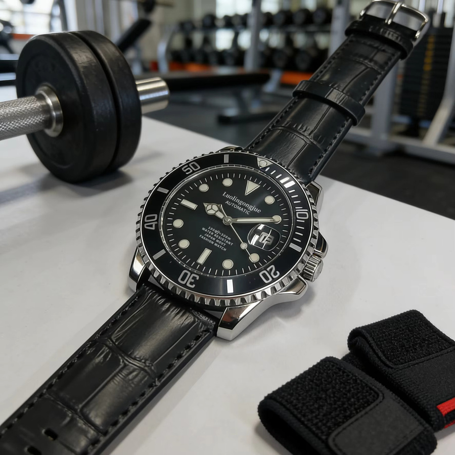 LUOLINGONGJUE Armbanduhr Automatik, Edelstahl, Leder, Schwarz, Herren - Bild 4