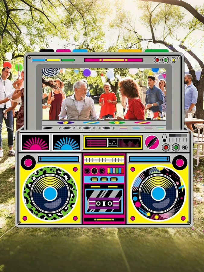 AFYPRTY Retro Boombox Radio Selfie-Rahmen für Fotoboxen, Vintage 70er 80er 90er Hip-Hop Party Dekoration, Mehrfarbig - Bild 2