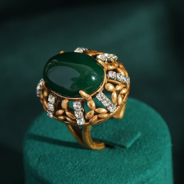 Icareu Ring, Goldfarben, Smaragdgrün, Zirkonia, Damen, Vintage - Bild 1