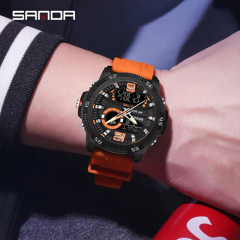 SANDA Armbanduhr, Digitaluhr, Quarz, Kunststoff, Silikon, Schwarz, Herren - Bild 4
