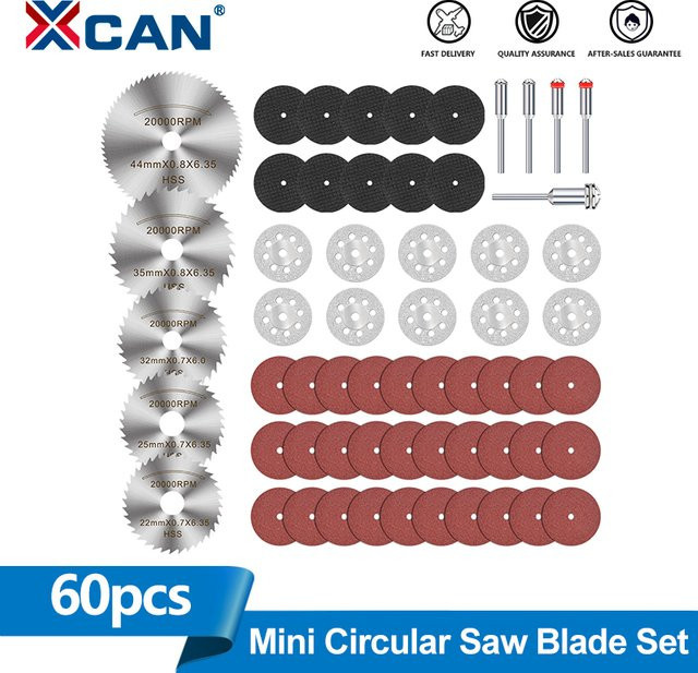 XCAN 60-teiliges Mini-Kreissägeblatt-Set mit Schleifscheiben und Metall-Trennscheiben für Dremel-Zubehör und Drehwerkzeuge - Bild 1