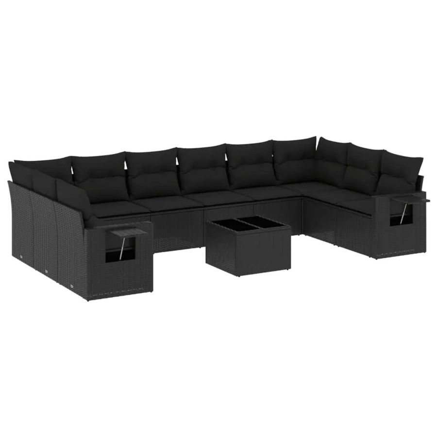 vidaXL 11-tlg. Garten-Sofagarnitur aus Poly-Rattan mit Kissen in Schwarz - Bild 2