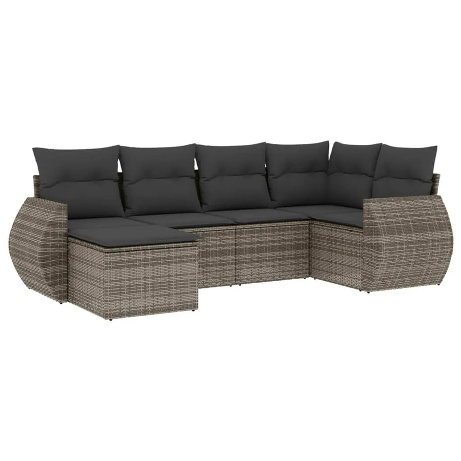 vidaXL 6-teilige Garten-Sofagarnitur aus Poly-Rattan mit Kissen in Grau - Bild 2