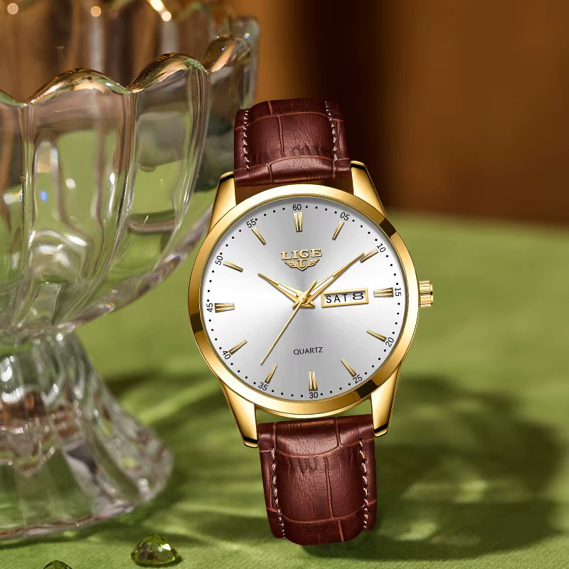 LIGE Armbanduhr Quarz, Leder, Weiß, Gold, Bicolor, Damen - Bild 2