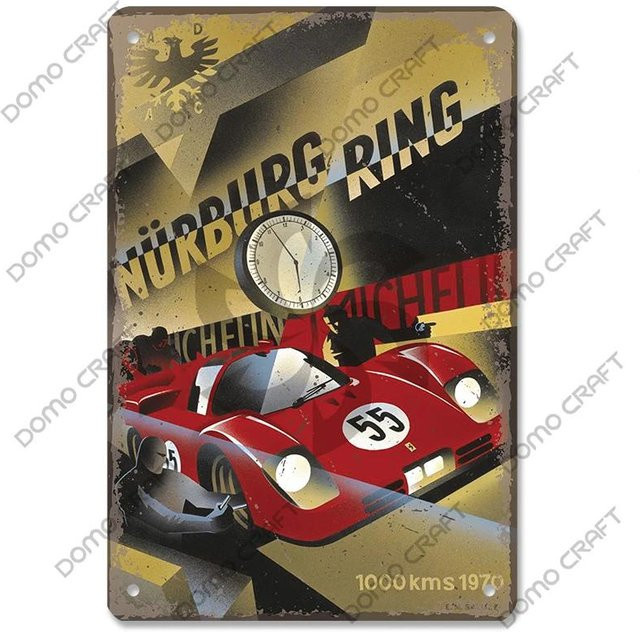 CIFbuy Rennauto-Metallblechschild F1-Rennstrecke Vintage-Wandkunst in Grün, B: 30 cm, H: 20 cm - Bild 1