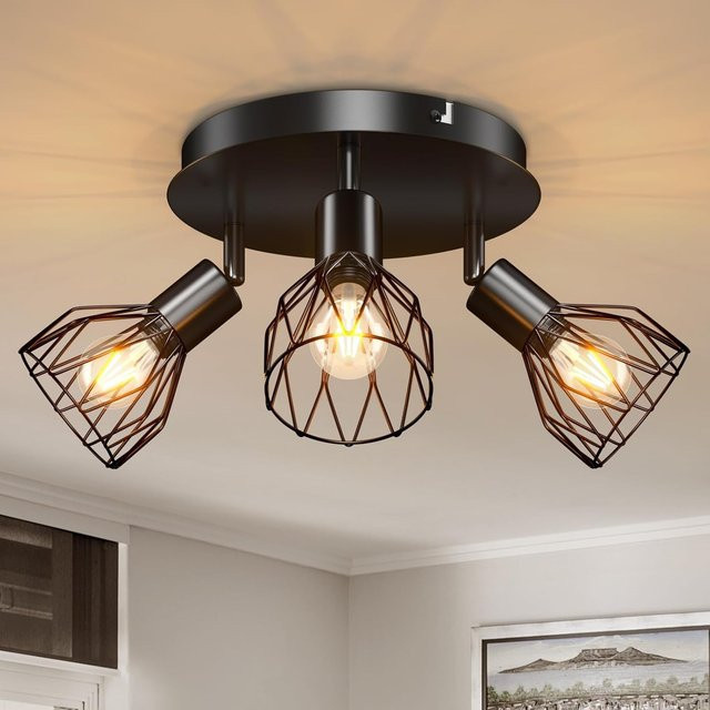 JOYINLED Deckenleuchte im Industriestil mit 3 Köpfen, Schwarz, E14, für Wohnzimmer, Flur und Schlafzimmer - Bild 1