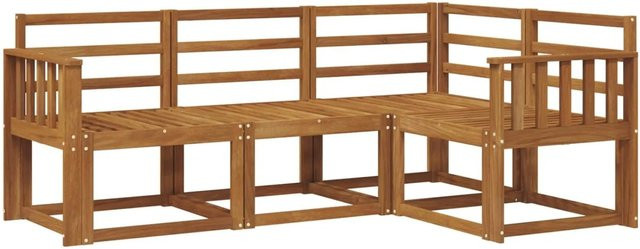 vidaXL Outdoor-Sofagarnitur 4-teilig aus Akazien-Massivholz in Braun und Beige mit L-Form für Garten, Balkon und Terrasse - Bild 1