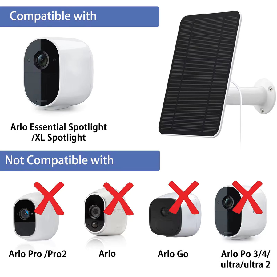 Arlo 4W Solarpanel in Schwarz zum Aufladen für Arlo Essential Spotlight und XL Spotlight mit 4 Meter langem Stromkabel - Bild 3