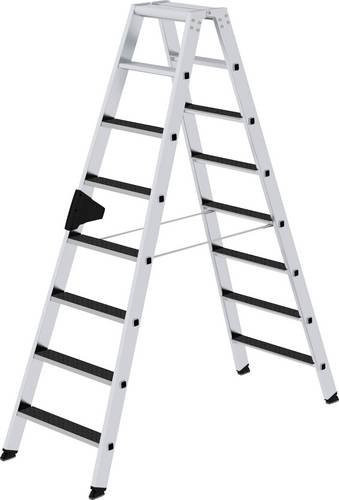 MUNK Günzburger Steigtechnik Clip-Step R13 Aluminium Stehleiter beidseitig begehbar in Silber mit 2 x 8 Stufen und einer maximalen Arbeitshöhe von 3,5 m - Bild 1