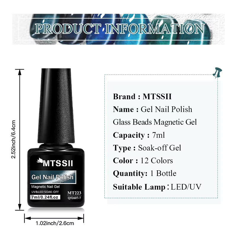 Mtssii Magnetischer Gel-Nagellack, Glitzer, 12 Farben, Schimmernd - Bild 6