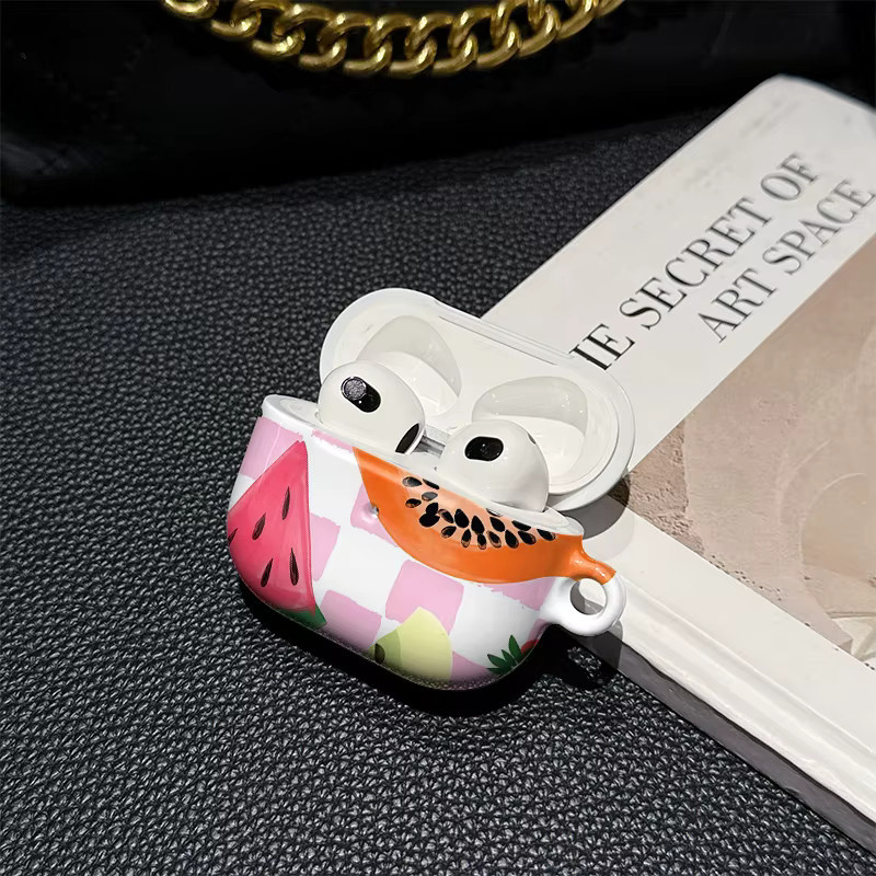 Potdemiel Schutzhülle für Apple AirPods Pro mit buntem Früchte-Schachbrettmuster in Rosa und Multicolour - Bild 4