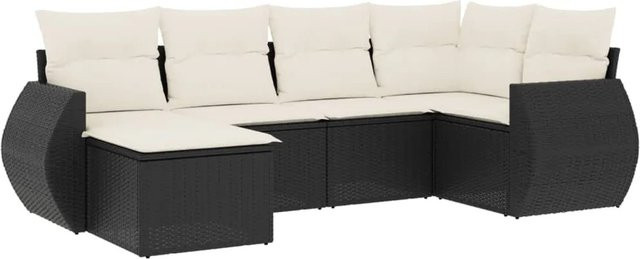 vidaXL 6-tlg Garten-Sofagarnitur in L-Form aus schwarzem PE-Rattan mit Kissen und pulverbeschichtetem Stahlgestell - Bild 1