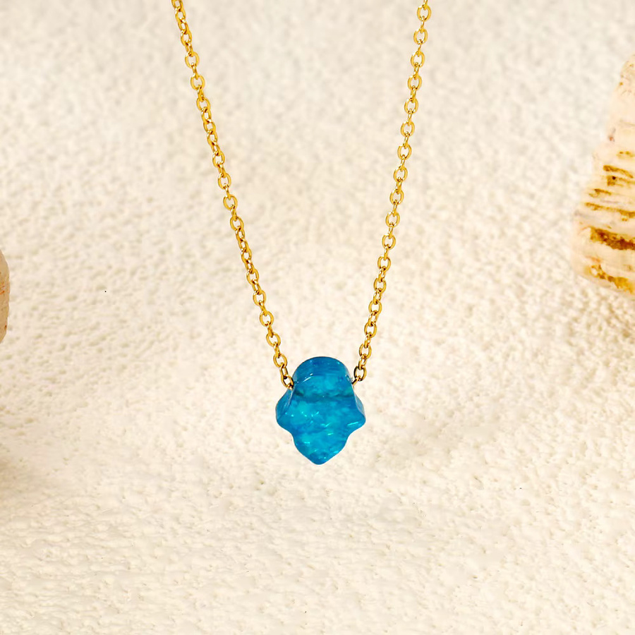 LUXUKISSKIDS Halskette Edelstahl, Opal-Hamsa-Hand-Anhänger, Gold, Unisex - Bild 1