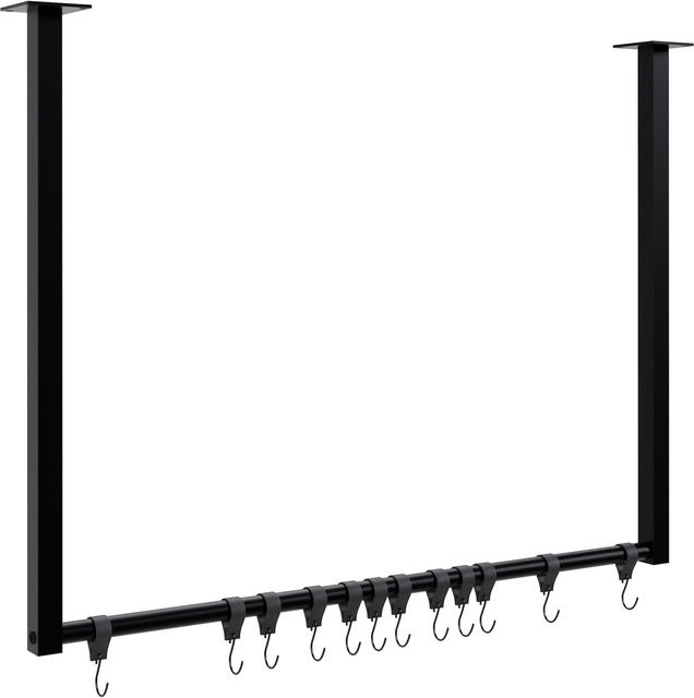 CLP Kleiderstange Fenton Garderobenstange aus Metall mit 12 Kleiderhaken für Deckenmontage, Schwarz Matt - Bild 1