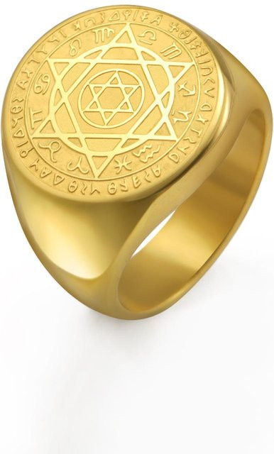 LIKGREAT Hexagram Tierkreiszeichen Ring, Edelstahl, Gold, Unisex - Bild 1
