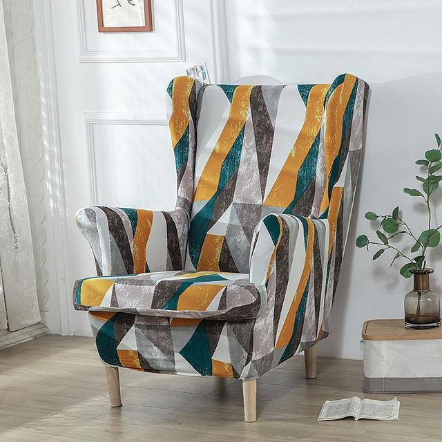 Geometrische Ohrensesselhülle aus dehnbarem Spandex in Multicolour, abnehmbarer Sesselbezug im nordischen Design mit Sitzkissen - Bild 1