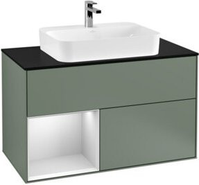 V&B Waschtischunterschrank Finion 100 Wandmontage mit LED-Beleuchtung und Regalelement, Platin matt lackiert, Breite: 100 cm - Bild 1