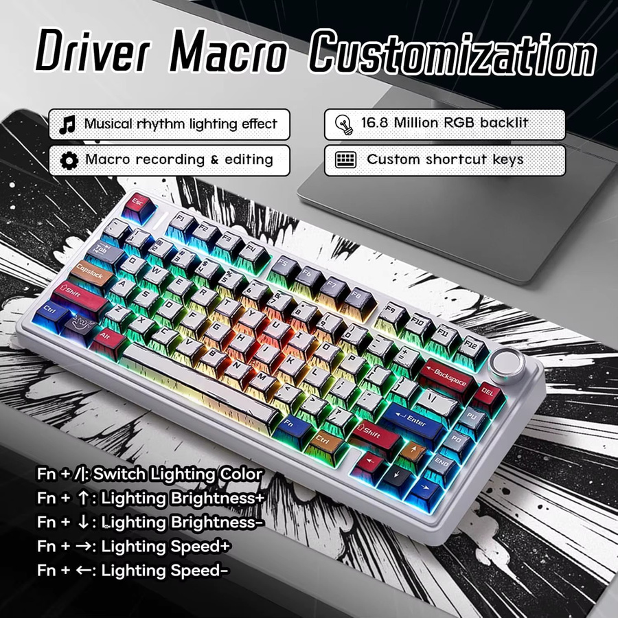 AULA F75/F99 Pro Gaming Mechanische Tastatur mit PBT Comic Tastenkappen und RGB Hintergrundbeleuchtung - Bild 4