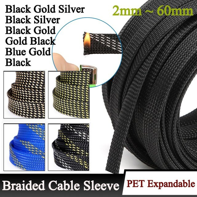 Isolierte PET-Geflecht-Kabelhülse aus Kunststoff der Serie Schutz als Mantelrohr für Drahtverschraubungen in Schwarz, Gold oder Silber (Durchmesser: 2 mm bis 60 mm) - Bild 1