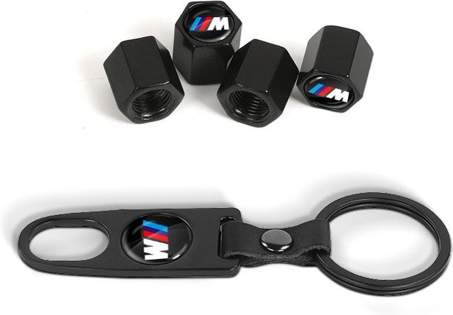Schlüsselanhänger-Set mit Auto-Reifenventilkappen, BMW Emblem, black, Unisex - Bild 1