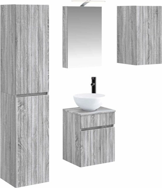 vidaXL Badezimmerschrank-Set 5-teilig in Grau Sonoma mit LED-Beleuchtung und Spiegelschrank, B/T/H: 40 x 10,5 x 60,5 cm - Bild 1