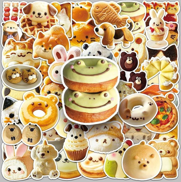 50 Stück Tierförmige Lebensmittelaufkleber Chibi Cute Dessert und Gourmet DIY-Abziehbilder in Multicolour von RecordingYourLife Store - Bild 1