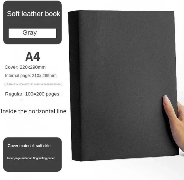 NATAWA Notizbuch A4 mit 200 Seiten, Softcover aus Kunstleder, schwarz, liniertes Tagebuch für Schule und Büro - Bild 1