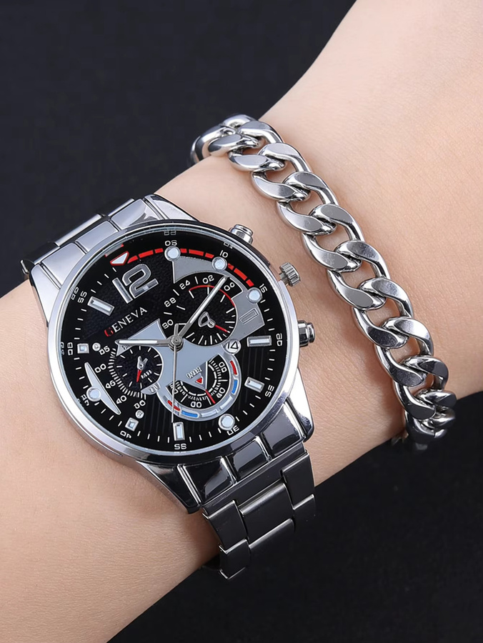 CMK Armbanduhr Quarz, Edelstahl, Schwarz, Silber, Herren - Bild 2