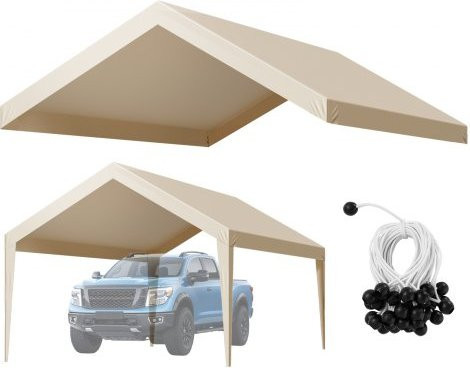 VEVOR Carport-Ersatzdach Beige, UV-beständige und wasserfeste Garagenzeltplane mit Ballfangnetzen, B/T: 3,65 x 6,09 m - Bild 1