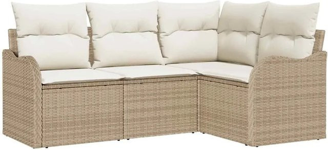 vidaXL Garten-Sofa-Set aus Poly Rattan in Beige, 4-teiliges L-Shape Lounge-Set mit Kissen und Armlehnen - Bild 1