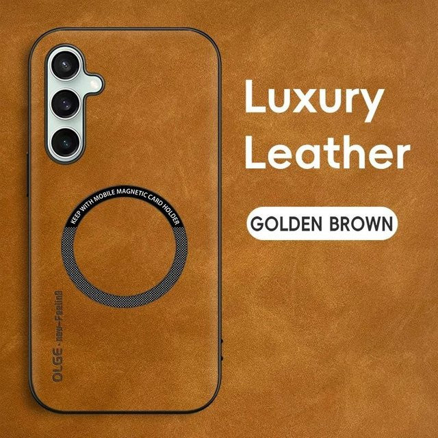 Magnetische Lederhülle für Samsung Galaxy S25 S24 S23 Ultra Plus FE mit MagSafe Unterstützung und stoßfestem Schutz in Braun - Bild 1