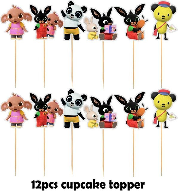 ZestCasa Hasen Kindergeburtstagsdeko Set in Mehrfarbig mit Wimpel, Ballons und 12 Stück Cupcake-Toppern aus Papier - Bild 1