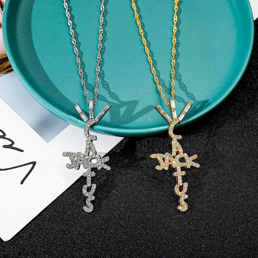 TAKARA TOMY Halskette, Buchstabenanhänger, Kristall, Gold, Unisex - Bild 2