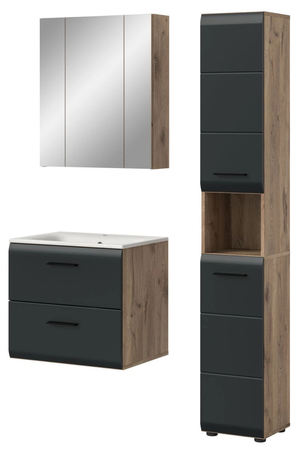 Badmöbel Set Cover von Inn.Furn in Schwarz und Eiche, 3-teilig, modern und wandmontiert, Breite: 105 cm - Bild 3