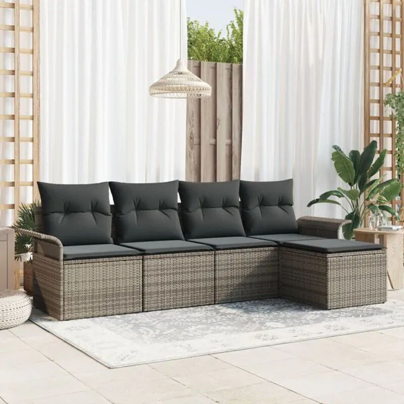 vidaxl Garten-Sofa-Set aus Poly-Rattan mit 5 Teilen und Kissen in Grau - Bild 1