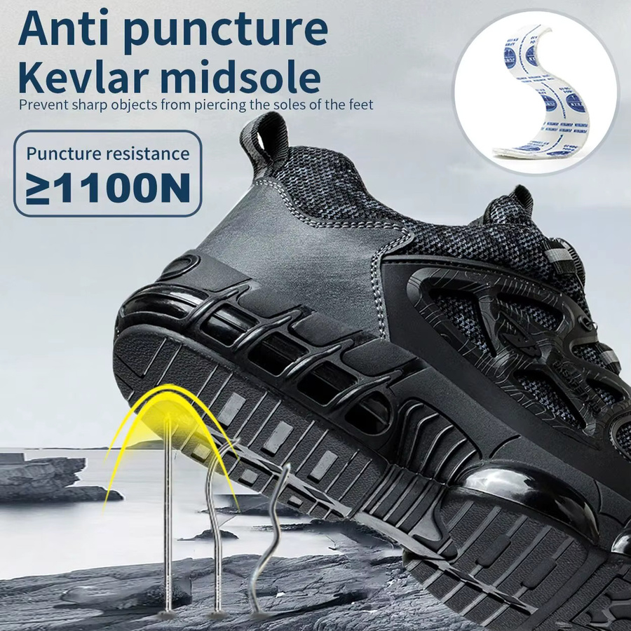Kankeirr Sicherheitsschuhe für Herren in Schwarz, leichte Arbeitsstiefel mit Stahlkappe und Pannenschutz - Bild 3
