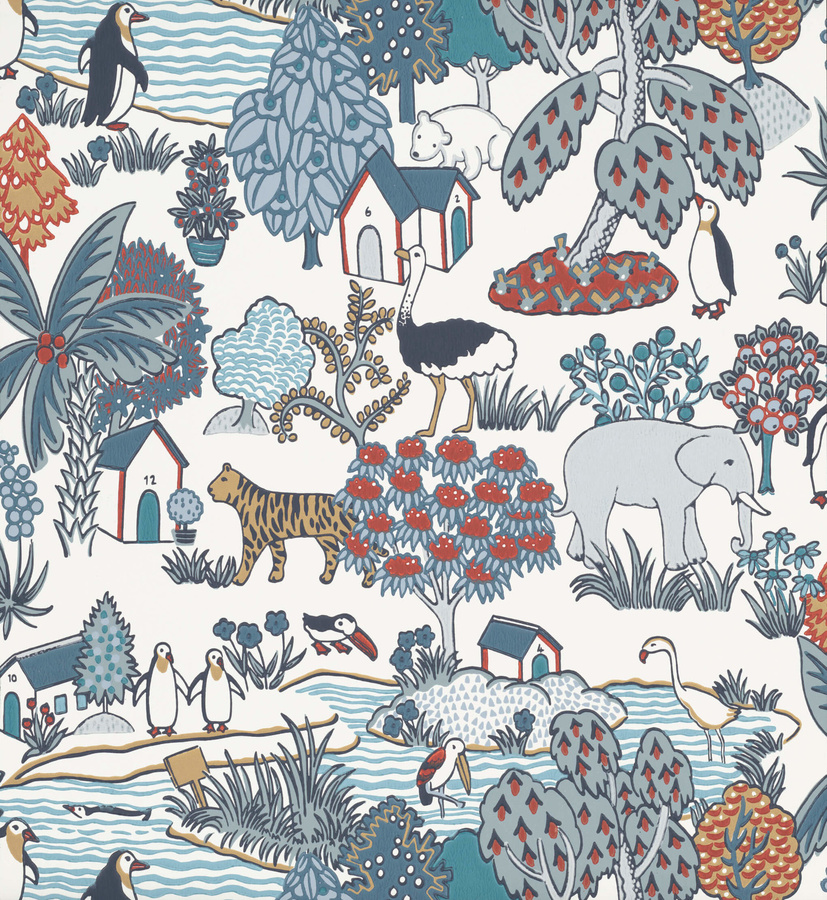 Little Greene Tapete Animal Kingdom Bassoon in Multicolour mit Vintage Tierprint für das Kinderzimmer - Bild 1