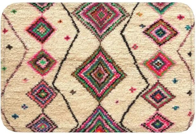 Marokkanischer Berberteppich im Boho-Stil als rutschfeste Fußmatte mit geometrischem Design, Farbe: Multicolour, B/T: 80 x 50 cm - Bild 1