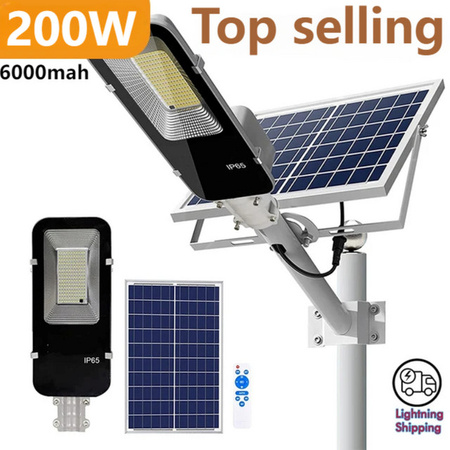 YQCHEZI Solar Straßenlaterne 200 W Schwarz mit 6000 mAh Akku und Dämmerungssensor für Garten und Garage
