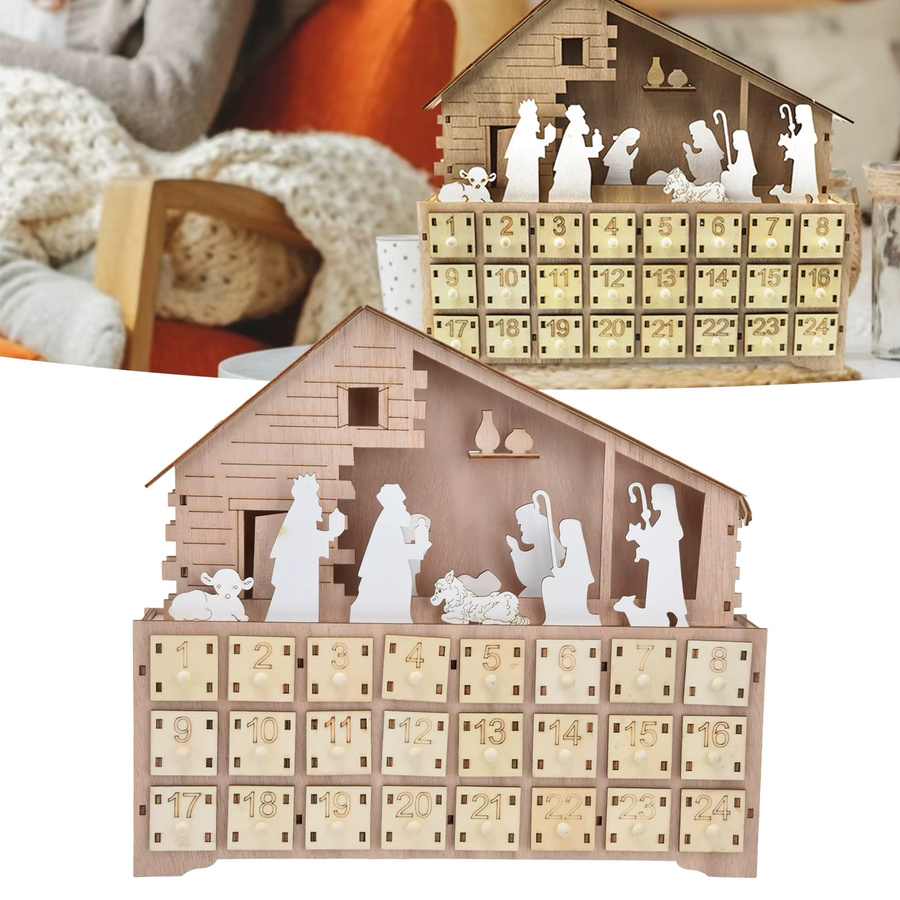 LED-Lichtkalender aus Holz in Braun als rustikaler Weihnachts-Adventskalender für deinen Schreibtisch - Bild 2