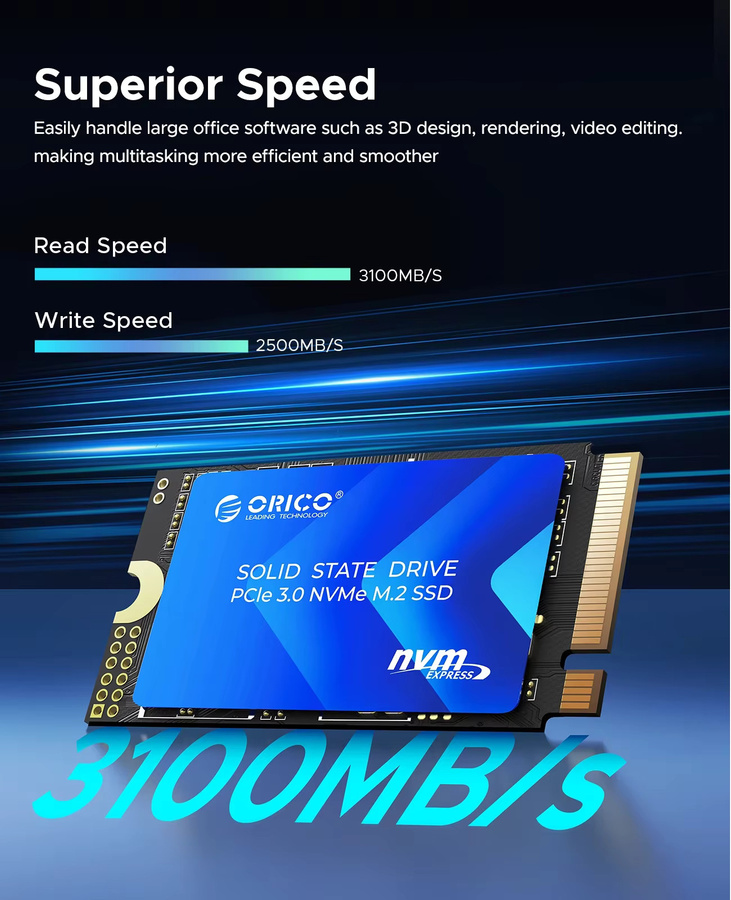 ORICO J10 M.2 2242 NVMe PCIe 3.0 Gen 3x4 Interne SSD mit 3D NAND TLC und bis zu 3100 MB/s High-Speed Solid State Drive für Laptop und Desktop - Bild 2