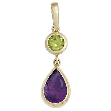 Colfem Anhänger 585 Gelbgold, Peridot grün, Amethyst violett, Unisex - Bild 1