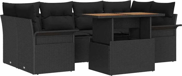 vidaXL Garten-Sofa-Set aus Poly-Rattan in Schwarz mit integriertem Speicher, 7-teilig - Bild 1