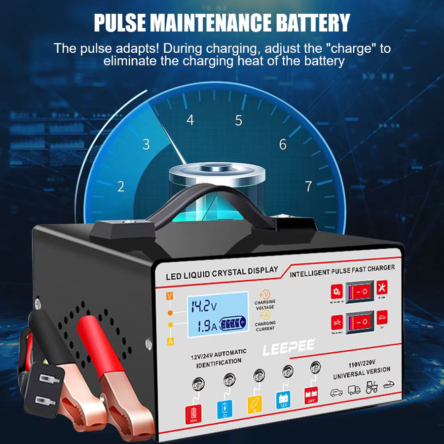 Intelligentes Autobatterie-Ladegerät mit LCD-Display, 12V/24V 6A, Überspannungsschutz und Pulsreparatur in Schwarz oder Weiß - Bild 4