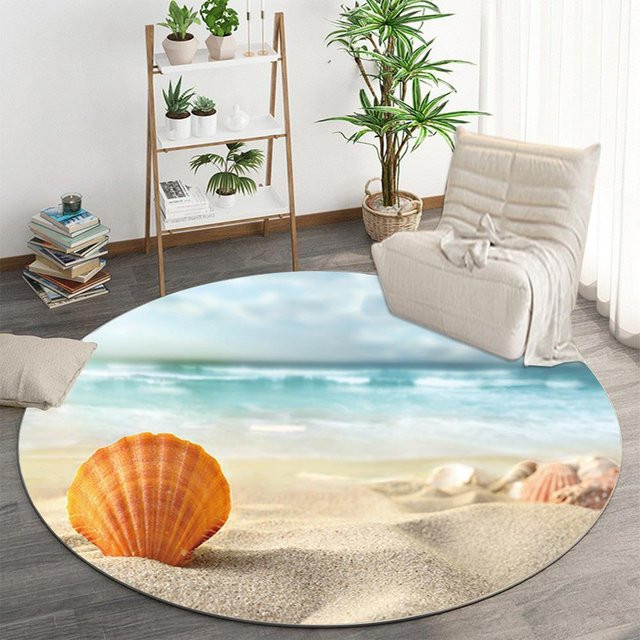 Runder Teppich mit Meeresmuster von MG Decorative Home in Multicolour, rutschfest und pflegeleicht, Durchmesser: 120 cm - Bild 1