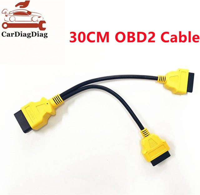 OBD2 Verlängerungskabel 1-zu-2 Splitter mit 16-Pin Stecker auf Doppelbuchse, Länge: 30 cm, Gelb - Bild 1