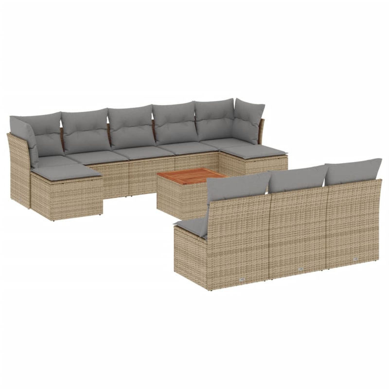 Vidaxl 11-teiliges Gartenmöbel-Set aus Rattan und Holz mit Kissen in Beige - Bild 2