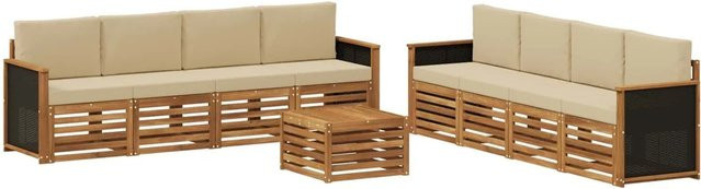 vidaXL Sofagarnitur aus Massivholz Akazie mit 9 Kissen in Natur-Beige - Bild 1