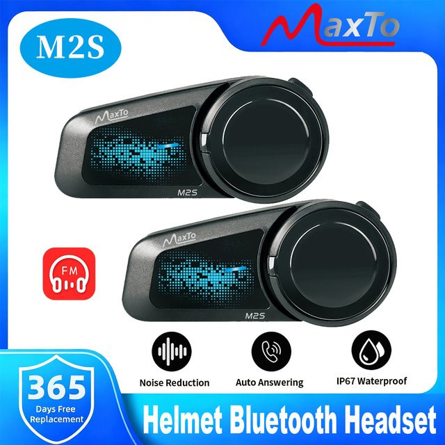 Maxto M2S Motorradhelm-Intercom Bluetooth-Headset mit Geräuschunterdrückung und Musikplayer in Schwarz, IP67 wasserdicht - Bild 1
