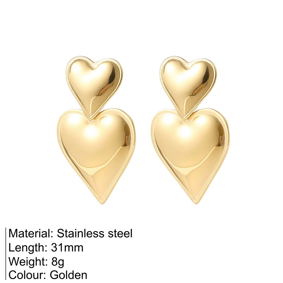 St.delan Ohrhänger Edelstahl, Doppelherz, Gold, Damen - Bild 3